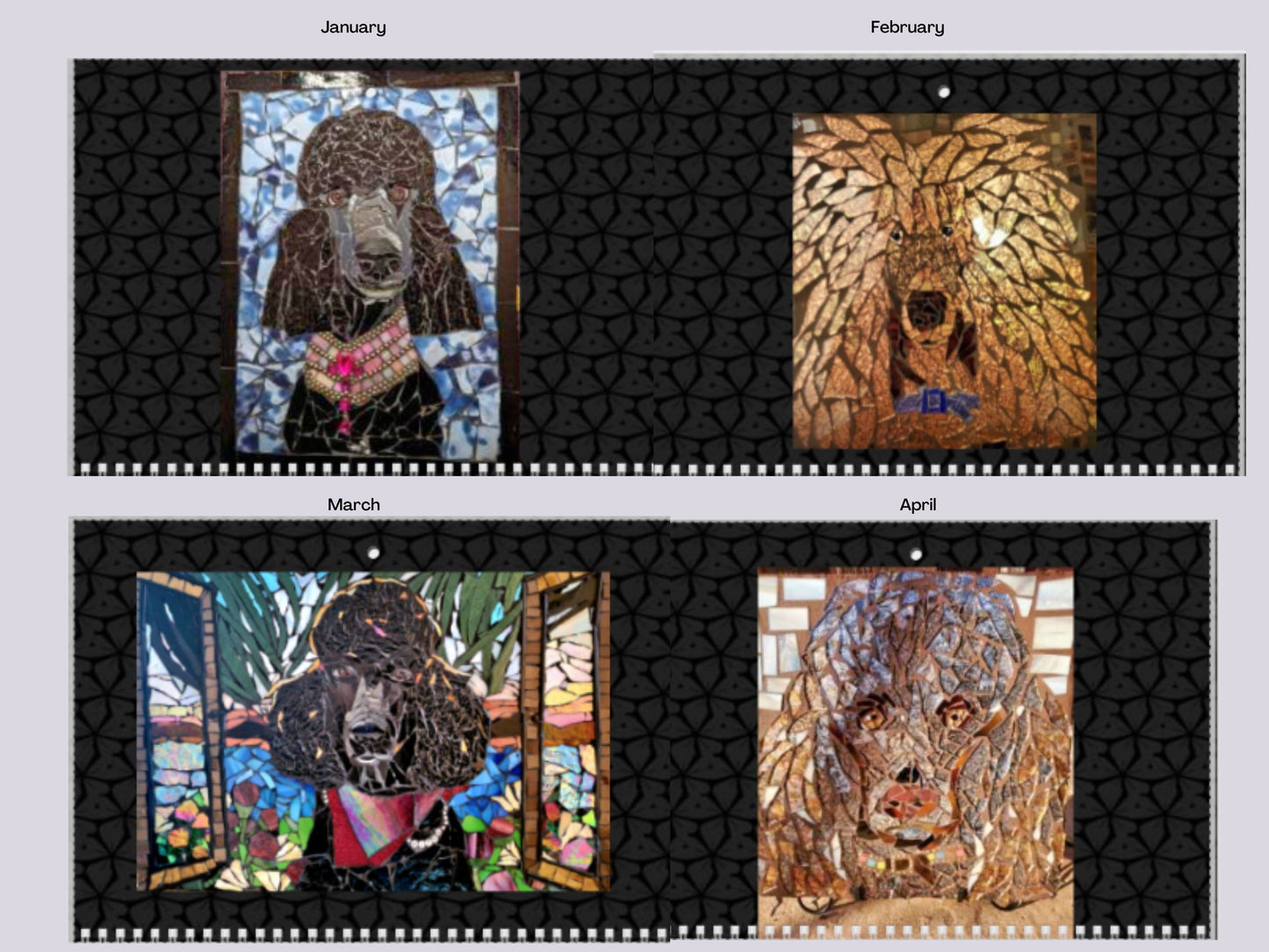 Poodle Lover's Stained Glass Mosaics 2024 Calendar - 17x12 Inches