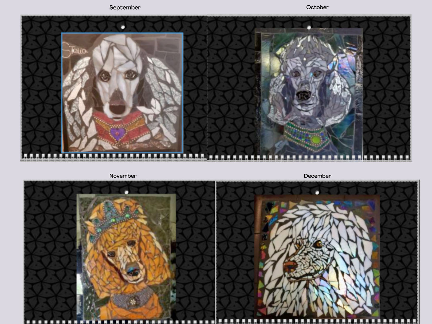 Poodle Lover's Stained Glass Mosaics 2024 Calendar - 17x12 Inches